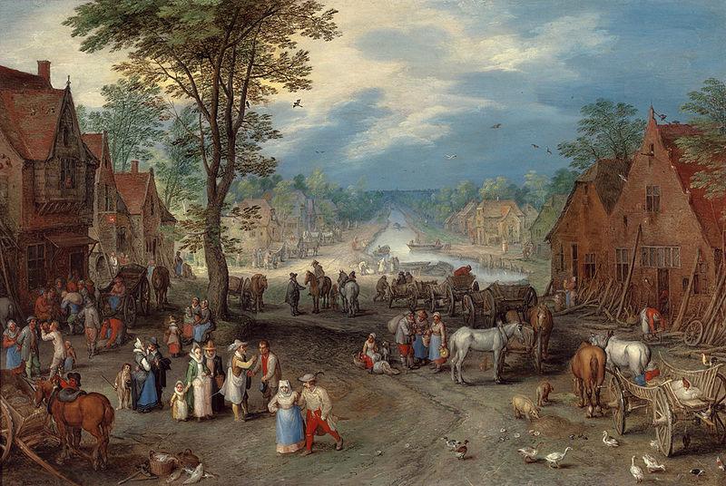Jan Brueghel The Elder Village Scene with a Canal, China oil painting art